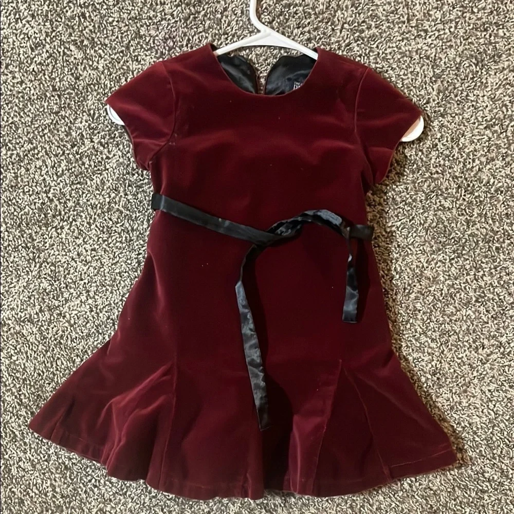 The Children’s Place Velvet Burgundy Dress with Black Tie Ribbon